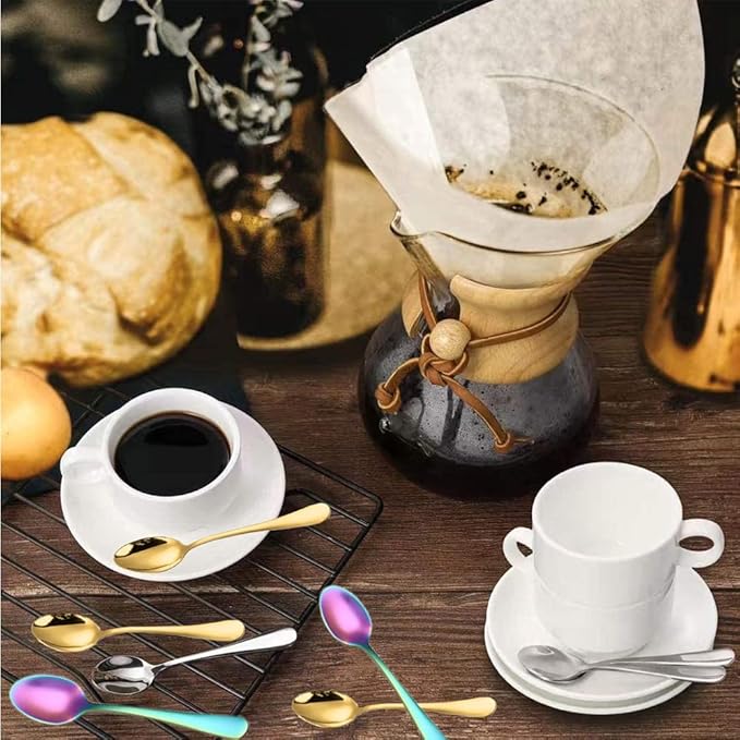 Wesdxc56 Demitasse Espresso Spoons, Mini Coffee Spoon, 4 Inches Stainless Steel Small Spoons for Dessert, Set of 6（gold)