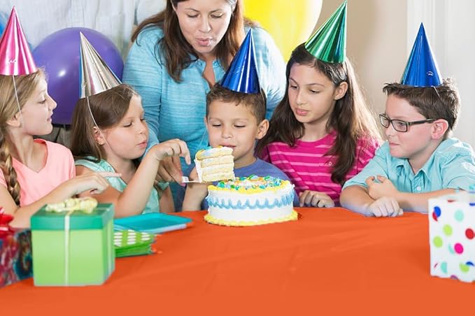 Exquisite Party Solids 54 Inch X 300 Feet Orange Plastic Table Cover Roll in A Cut - to - Size Box with Convenient Slide Cutter. Cuts Up to 36 Rectangle 8 Feet Plastic Disposable Tablecloths