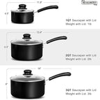 MICHELANGELO Nonstick 3 Quart Saucepan with Lid, Ceramic Small Sacuce pan, Easy to Clean, Non-Toxic Saucepan, 3QT, Black