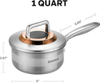 1 Quart Stainless Steel Saucepan with Lid, 6 Inch Hybrid Nonstick Sauce Pan,Small Cooking Pots,PFAS PFOA PTFE Free,Stay-Cool Handle, Dishwasher-Friendly, Oven-Safe,Compatible with All Cooktops