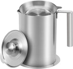 Sumerflos 1.8 L/1.9 Quart Stainless Steel Grease Strainer and Container - Large Oil Storage Pot Grease Keeper with Dust-Proof Lid & Easy Grip Handle - for Bacon, Kitchen Cooking or Frying Oil