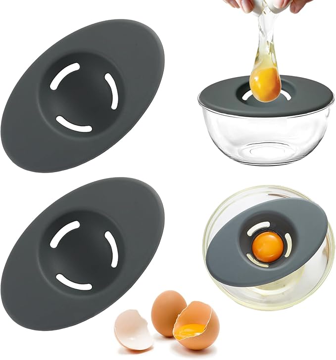 2PCS Silicone Egg Separators, Food-Silicone gg Yolk White Filter, 3-Slit Egg White Separator from Yolk, Egg Divider for Kitchen Gadget Cooking/Baker Tool, Black
