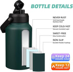 BJPKPK 87oz Insulated Water Bottle, Dishwasher Safe 2/3 Gallon Water Bottle with Ergonomic Handle, BPA Free Leak Proof Water Jug, Stainless Steel Metal Water Bottle with Anti-slip Bottom, Army Green