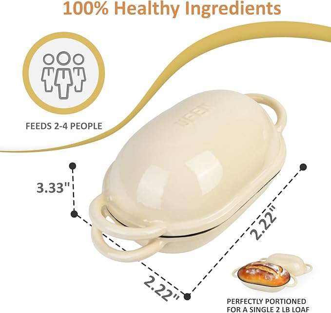 Dutch Oven for Bread Baking – Premium Cast Iron Pot with Lid – Perfect for Sourdough, Artisan Loaves & No-Knead Bread – 2 QT / 1.9L (Enameled, Round, Oven & Stovetop Safe), White