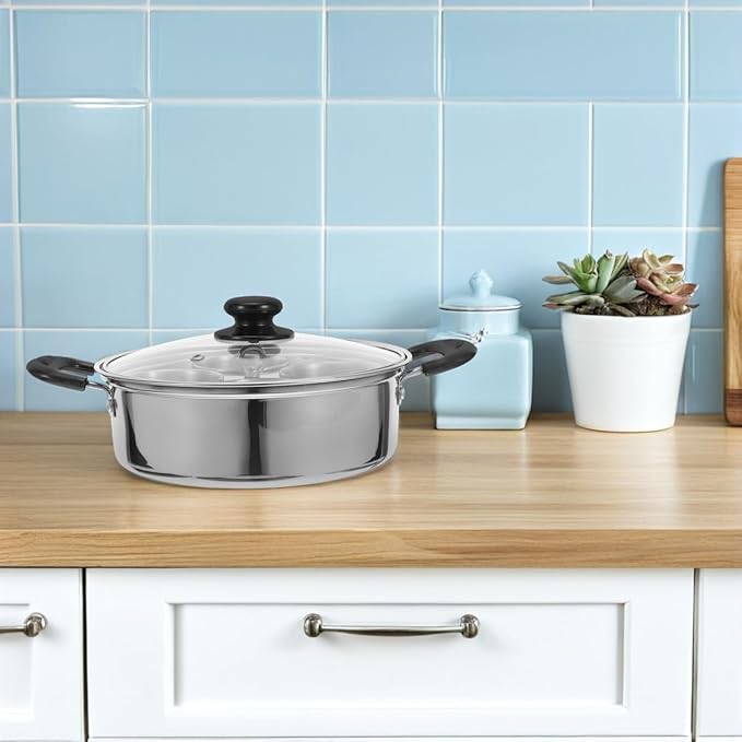 DECHOUS Egg Poacher Pan Nonstick 4 Eggs Stainless Steel Food Steamer Pot With Detachable Cups & Lid For Breakfast And Meal Prep