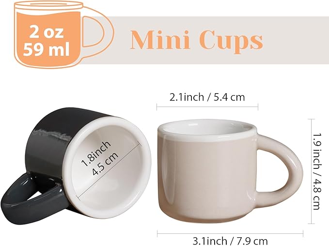 INGOFIN Ceramic Espresso Cups Set of 4, 2 oz Mini Espresso Mugs with Handle, Small Demitasse Coffee Cups, Vintage Accessories, Microwave Safe Shot Cup Suit for Coffee Bar