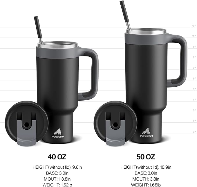 40 oz Tumbler with Handle, 2-in-1 Straw and Sip Lid, Leakproof, Dishwasher Safe, Insulated Stainless Steel Travel Coffee Mug, Keeps Cold for 34 Hours, Fits in Car Cup Holder (Midnight)