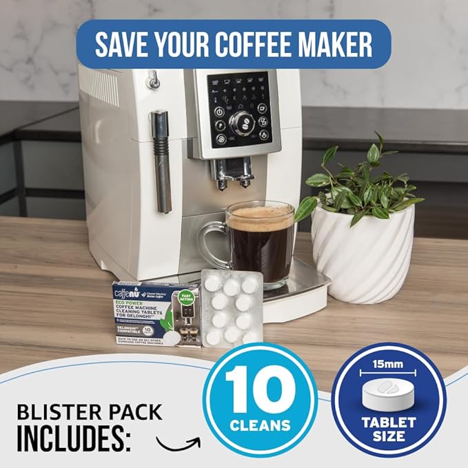 Caffenu Cleaning Tablets Compatible with Delonghi Coffee Machines, 10 Count, 1.4g Each