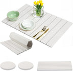 Stone Drying Mat for Kitchen Counter, 23.6"x15.4" Absorbent Dish Drying Mat with 2 Pack Absorbent Stone Coasters, 1 Seasoning Pad, Quick Dry Large Dish Drying Mats for Kitchen Counter, White