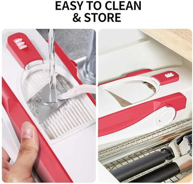 5-in-1 Safe Mandoline Slicer – Compact Foldable Vegetable & French Fry Cutter Mandoline Food Slicer Adjustable Thickness from 0.1 to 8mm for Kitchen, Ideal for Fruits, Vegetables, and Potatoes