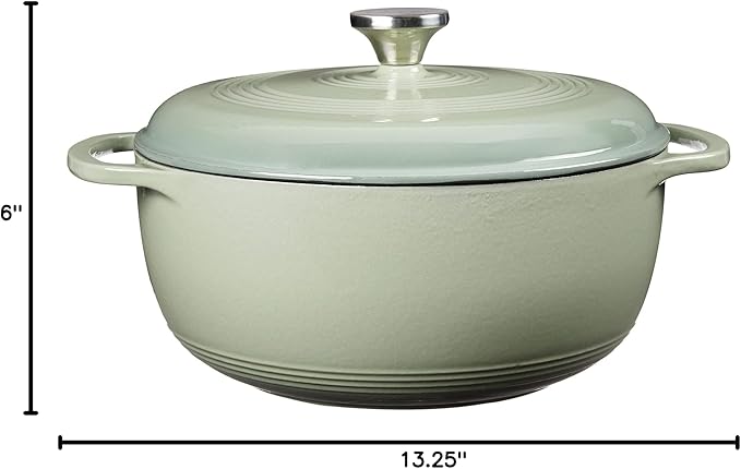 Lodge 6 Quart Enameled Cast Iron Dutch Oven with Lid – Dual Handles – Oven Safe up to 500° F or on Stovetop - Use to Marinate, Cook, Bake, Refrigerate and Serve – Desert Sage