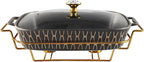 13" x 9" Ceramic Casserole Dish with Glass Lid and rack, 2.2 Quart Serving Soup Tureen,Chafing Dish for Buffet, Family Food preserve Tray, Catering Casserole for Party Style,Black