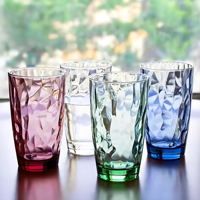 15Oz Unbreakable Tritan Drinking Glasses Shatterproof Acrylic Glasses Drinkware BPA Free Hard Plastic Cups Reusable Kitchen Water Glasses Drinking Set of 8 (4 Colors)