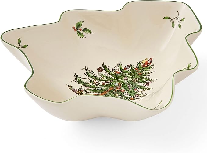 Spode Christmas Tree Serving Dish, 9-inch Tree-Shaped Bowl, Fine Earthenware, Dishwasher Safe, Decorative Christmas Serveware, Festive Tableware, Holiday Entertaining, Christmas Home Décor