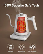 Gooseneck Electric Tea Kettle Pour-Over Kettle for Coffee, with 5 Variable Presets, 100% Stainless Steel Inner, with Keep Warm and Mute Function 0.8L, 1000W Quick Heating, Matte white