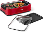 Techwood Smokeless Grill 1500W indoor Grill with Tempered Glass Lid, Compact & Portable Non-stick BBQ Grill, Turbo Smoke Extractor Technology, Drip Tray& Removable Plate