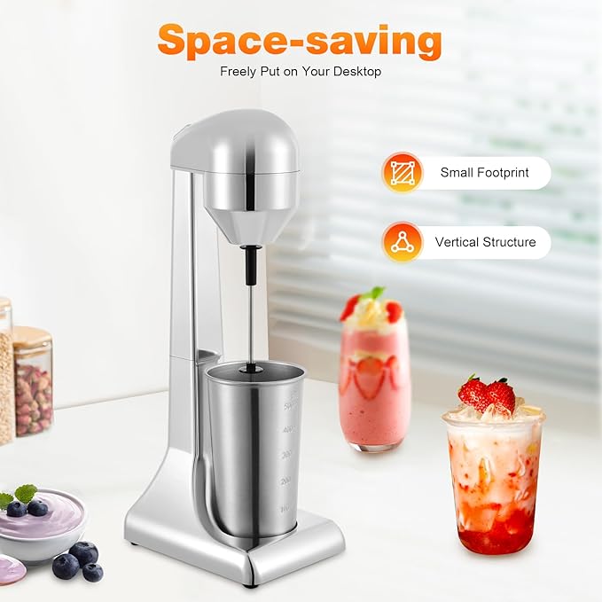 Milkshake Maker Single Head Electric Drink Mixer Commercial Milkshake Blender, 100W Stainless Steel Smoothie Mixer For Making Yogurt, Milk, Cocktails, Smoothies (Single Head,100W)