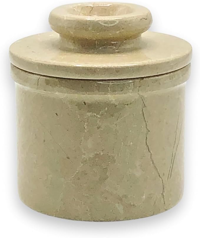 Verona Marble Butter Keeper - 4" French Butter Crock with Lid - Freezer Safe Stone Butter Dish - 90ml/3oz Capacity - Handwash Kitchen Storage