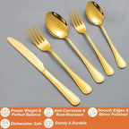 40 Pcs Gold Silverware Set for 8 with Simple Striped Handle Design, Food Grade Stainless Steel Flatware Set, Eating Utensils Sets Include Fork/Knife/Spoon, Cutlery Set, Dishwasher Safe