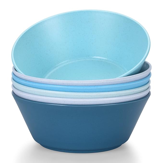 32 Ounce Cereal Bowls, Unbreakable Wheat Straw Fiber Bowl, Lightweight Kitchen Bowls Microwave & Dishwasher Safe BPA Free Bowls, E-Co Friendly Bowls Set for Cereal, Salad,Oatmeal, Soup,Snacks -6 Color
