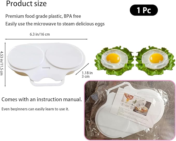 Microwave Poached Egg Cooker, 2 Cavity Nonstick With Lid
