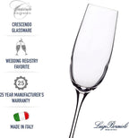 Luigi Bormioli Crescendo 8-ounce. Champagne Flutes , Set Of 4, Prosecco Glasses, Clear Crystal Son-hyx Glass, Dishwasher Safe, Made In Italy.