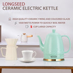 1.2-Liters Ceramic Electric Kettle Pot, 1000W Fast Boil Water For Coffee & Tea, Automatic Shut-Off, Boil Dry Protection, Retro Gooseneck Teapot BPA Free Boiler