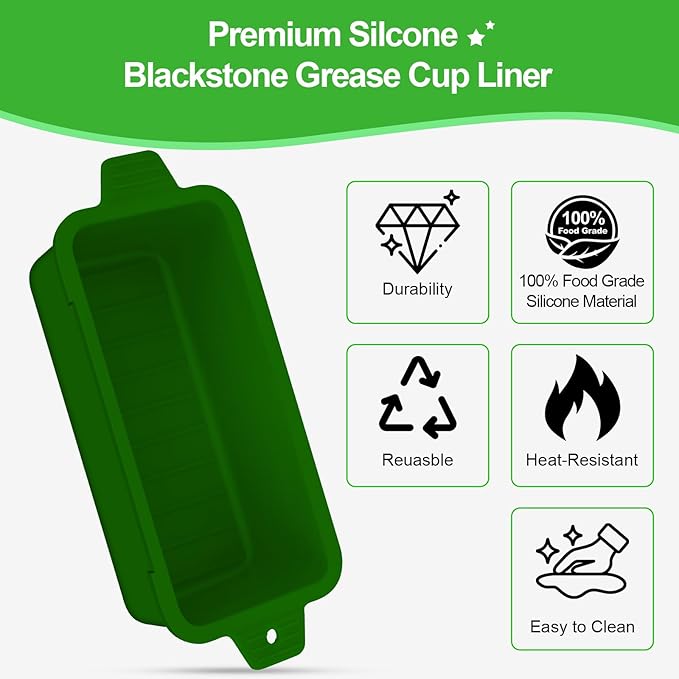 2 PCS Silicone Grease Cup Liners for Blackstone 36 28 22 17 Inch Griddle,Reusable Grease Catcher Cup Liner Grill Grease Tray,Durable Drip Pans Blackstone Griddle Accessories,Green