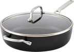 KitchenAid Hard Anodized Induction Nonstick Cookware Saute Pan/Jumbo Cooker with Lid and Helper Handle, Dishwasher Safe, 5 Quart Non Stick Sauteuse with Stainless Steel Handles - Matte Black