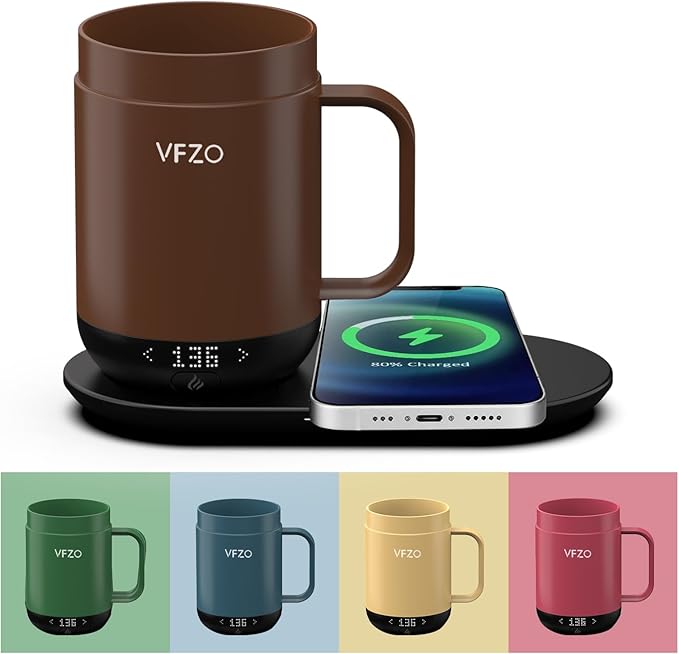 16Oz Temperature Control Smart Mug, Self Heating Coffee Mug LED Display, 180 Min Battery Life - Hot up to 149℉ Fast Wireless Charger Base Improved Design(16oz, Coffee)