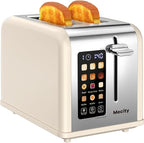 Mecity 2 Slice Touch Screen Toaster, 1.5" Wide Slot, Stainless Steel Smart Toaster for Bagels, Muffins, Waffles, Gluten-Free Breads, Defrost, Reheat, Timer, 120V 825W, Cream Color