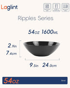 54 OZ Salad Bowl Set of 2, Opal Glass 9.5 inch Serving Dishes for Salad, Fruit, Kitchen Microwave & Dishwasher Safe, Black