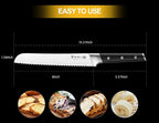 Bread Knife：8 Inch Ultra Sharp Bread Serrated Knife, High Carbon Stainless Steel Bread Knife for Homemade Bread, Full Tang Cuts Cleanly for Efficient Slicing Sourdough Bread, Bagels, Cake