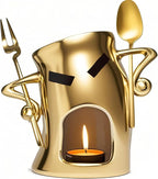 Ceramic Chocolate Fondue Mug With Attitude,Mini Simmer Mug Contain Fondue Bliss Cup Forks Chocolate Melting Cup for Cheese Fondue Set Without Tealights For Date Night Birthday (Gold)