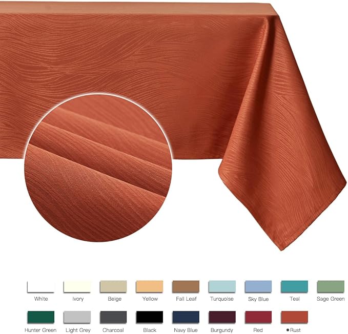 maxmill Jacquard Table Cloth Swirl Design Water Resistant Wrinkle Resistance Heavy Weight Soft Tablecloth for Fall Harvest Thanksgiving Dining Tabletop Halloween Decoration Oblong 60 x 140 Inch Rust