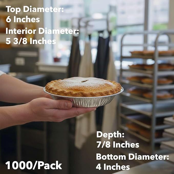 1000-Pack 6" Foil Pie Pans - Medium 7/8" Depth Disposable Aluminum Pie & Tart Pans with Full Curl Rim - For Bulk Baking, Portion Prep, To-Go Meals, Market Stands & Foodservice Lines