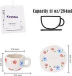 Koythin Ceramic Coffee Mug with Saucer Set, Cute Creative Red Rose Cup Unique Irregular Design for Office and Home, 10 oz/300 ml for Latte Tea Milk