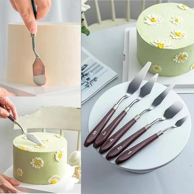 5pcs Stainless Steel Cake Cream Spatula Frosting Baking Pastry Tool Shovel Cake Painting Scraper Decorating Spatula Mixing Set Icing Oil Painting Cream Toner Tool for Fondant Chocolate