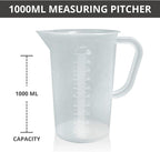 Plastic Graduated Measuring and Mixing Pitcher - 1000ml Plastic Graduated Measuring Pitcher - Large Cylinder Graduated Measuring Container with Handle and Pour Spout - 1 Liter