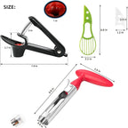 4pcs Fruit Prep Tool Set – Apple Corer & Cherry Pitter (Sturdy & Easy to Use) + Bonus Avocado Slicers – Great for Summer Fruit Season
