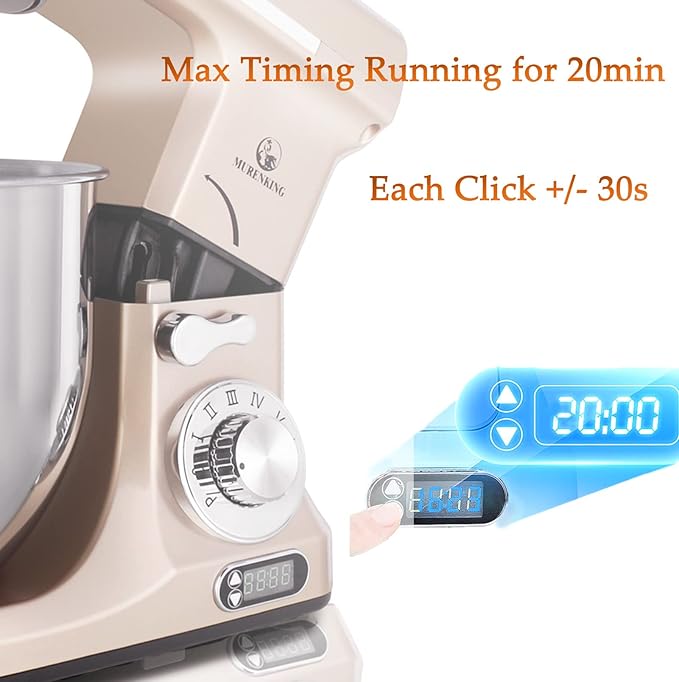 Professional Stand Mixer, 6-Qt with Timer, MK37 500W 6-Speed Tilt-Head Food Electric Mixer Kitchen Machine,Plastic (Champagne)