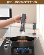 CIRCLE JOY Electric Salt and Pepper Grinder Set Rechargeable Salt and Pepper Mills with Storage Base, Adjustable Coarseness and LED White Light, Washable 95ml Container, Blue