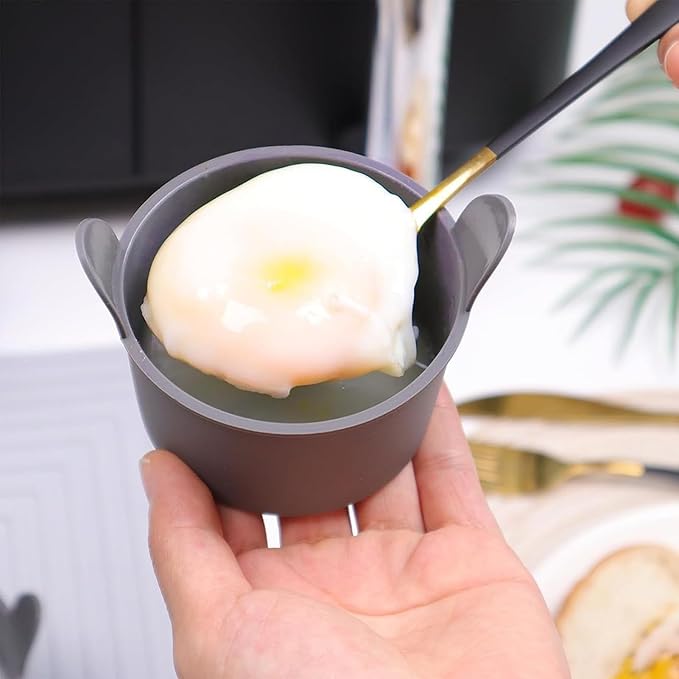 Microwave Egg Poacher, Nonstick Egg Boiler Poacher 4 PCS, Egg Poacher Cups, Boiled Egg Mold, Poached Egg Cooker for Baking Oven Microwave Stovetop Egg Cooking Air Fryer (A)
