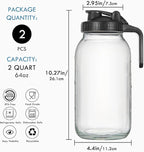 2 Pack 64 oz Glass Pitcher With Lid, Mason Jar Pitcher, Glass Sun Tea Jar for Ice Tea, 2 Quart Breast Milk Jug with Flip Cap Leak Proof, Cold Brew Coffee