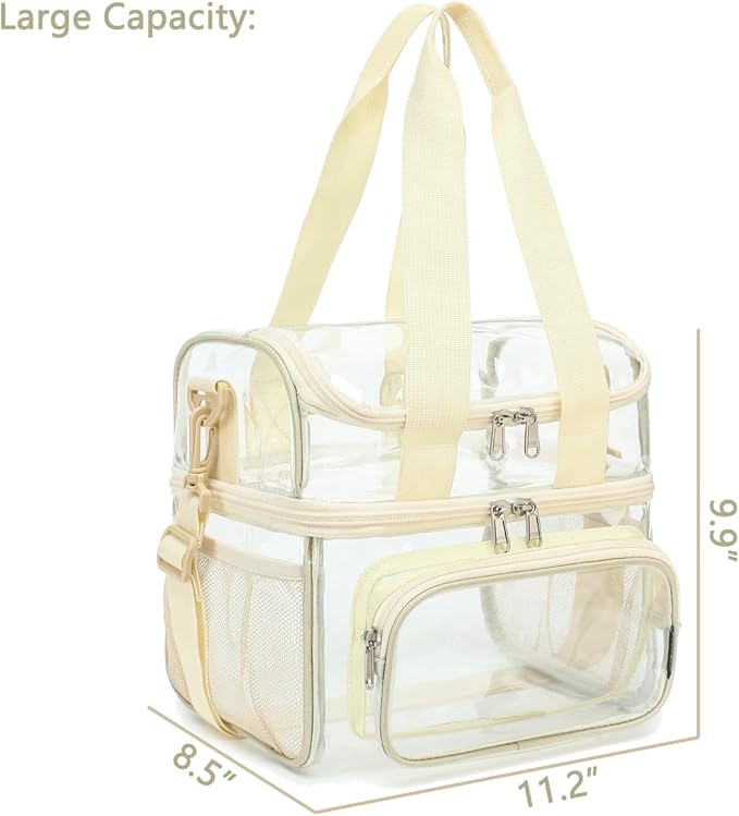 FlowFly Double Layer Cooler Insulated Lunch Bag Adult Lunch Box Large Tote Bag for Men, Women, With Adjustable Strap,Front Pocket and Dual Large Mesh Side Pockets