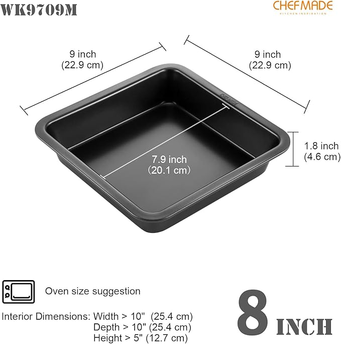 CHEFMADE Square Cake Pan, Nonstick 8 Inch Square Baking Pan, Set of 2