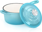 E-far Enameled Cast Iron Sauce Pan with Lid, 1 Quart Dutch Oven Saucepan, Mini Sauce Pot for Cooking, Boiling, Healthy & Non Toxic, Induction & Oven Safe, Light Blue