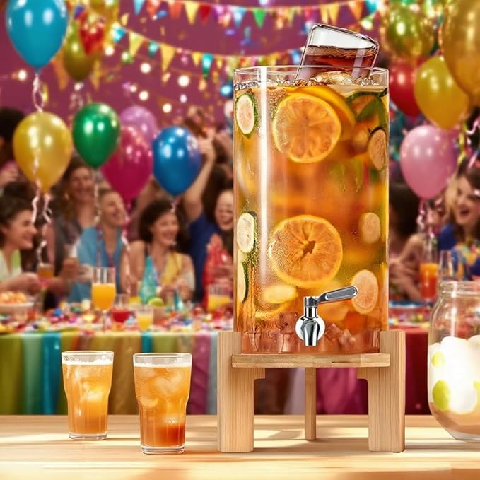 Beverage Dispenser,2.1 Gallon Glass Drink Dispenser with Stand,Glass water dispenser with Spigot, Large Drink Dispensers for Parties,Water Dispensers for Bar,Wedding,Restaurants 8L