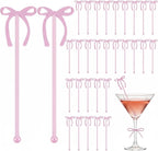 30 Pcs 6 Inch Bow Drink Stirrers, Bow Stir Sticks Coffee Stirrers Reusable Plastic Swizzle Sticks for Wedding Birthday Bridal Cocktail Decorations Supplies (Rose Gold)