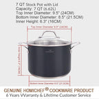 HOMI CHEF Navy Gray NICKEL FREE Stainless Steel 7 Quart Stock Pot with Glass Lid (Non Coating, 9.5 Inch) - No Toxic 7 qt Stockpot With Lid